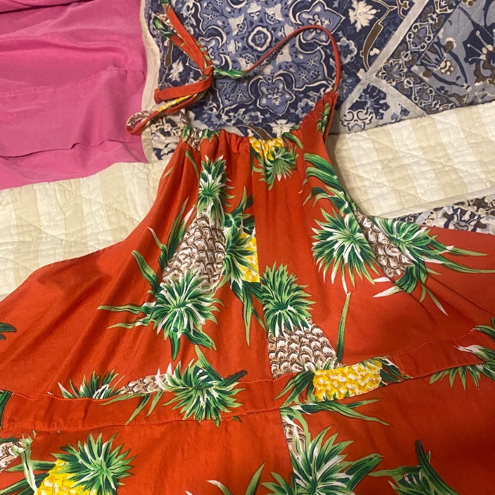 Orange Floral Hilo Hattie Maxi Halter wrap dress and short sleeve shirt set - Picture 5 of 7